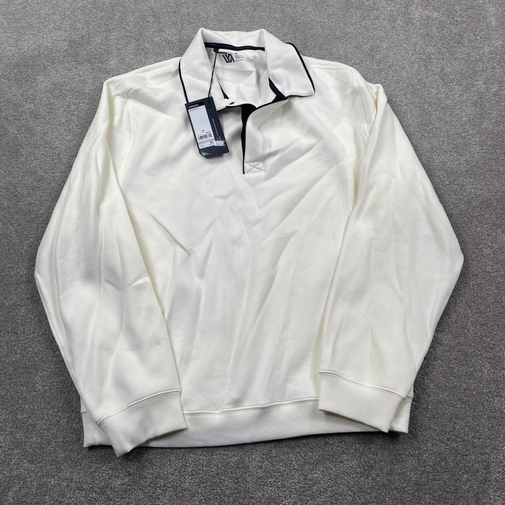 Pinnacle Rugby Polo Mens Size M Cream Long Sleeve Pique Collared Shirt